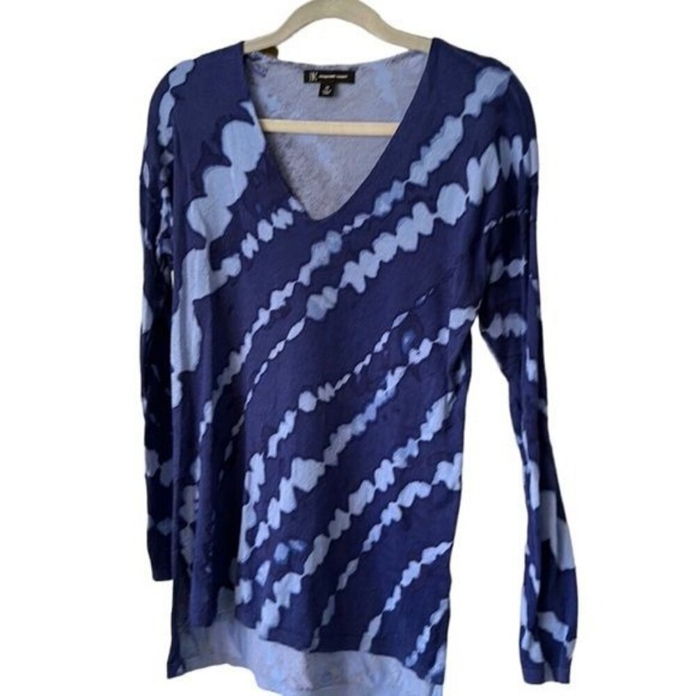 Tie Dye Blue Soft V Neck Lightweight Sweater Womens XS Boho 70s Comfy Office